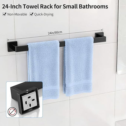 Gypie Bathroom Accessories Set Wall Mounted, 10-Piece 24In Matte Black | Stainless Steel Modern Wall Mount Towel Racks for Bathroom Towel Bar Set