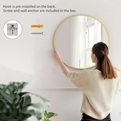 Small Round Mirror, 16 inch Gold Circle Mirror, Brushed Metal Frame | High Definition Mirror, Waterproof, Easy Installation, Circular Mirrors for Vanity, Nursery, Bedroom, Wall Décor