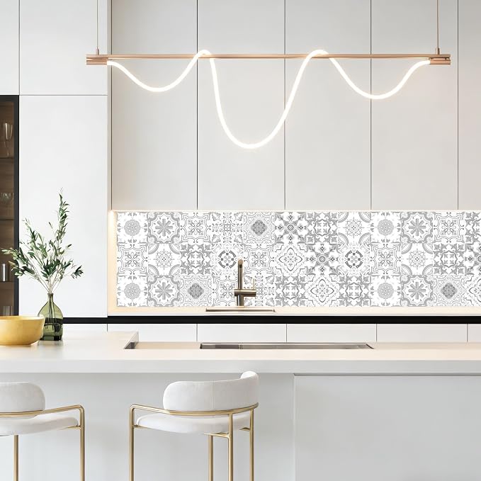 24 PCS Bohemian Floral PVC Peel and Stick Tile Stickers | for Kitchen Bathroom RV, Waterproof Self-Adhesive Removable Backsplash Decals, Easy DIY Upgrade, Smooth Surfaces, 3.94x3.94in