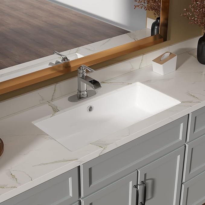 Lordear Rectangle Bathroom Sink Undermount 28" Undermount Bathroom Sink Rectangular Pure White Vitreous Ceramic Lavatory Vanity Vessel Sinks