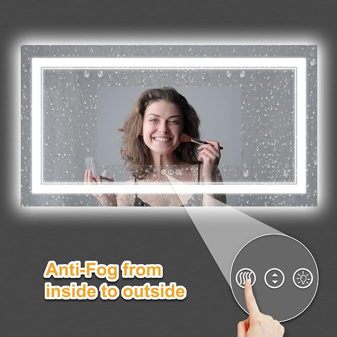 60x28 Inch LED Bathroom Mirror with Lights | Front and Backlit, 3 Colors, Dimmable, Memory, Anti Fog, Shatterproof, Horizontal/Vertical, Lighted Mirrors for Bathroom Wall