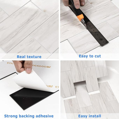 STICKGOO Subway Tile Peel and Stick Backsplash, Glossy Light Brown PVC Self Adhesive Tile Backsplash, Stick on Tile for Kitchen and Bathroom(10 Sheets)