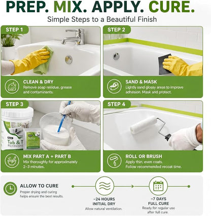 35 oz White Tub and Tile Paint, Semi-Gloss Refinishing Kit | Includes 8 Tools for Refinishing Tubs, Sinks and Tiles. Covers up to 60 Sq Ft with a Low Odor Formula.