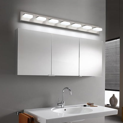 7-Light Bathroom Vanity Light Fixture Over Mirror, Nickel LED Vanity Lighting Fixtures, 45.67 inch Modern Bathroom Wall Light Fixtures with Rotating Lamp Head