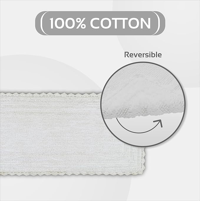 Better Trends Lilly Crochet White Large Bath Mat & Long Bath Rugs, 100% Cotton & Reversible Bath Runner Rug, Absorbent Shower Rugs for Bathroom, Washable Bath Rugs - 20 x 60 Runner Rug