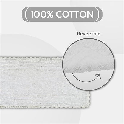 Better Trends Lilly Crochet White Large Bath Mat & Long Bath Rugs, 100% Cotton & Reversible Bath Runner Rug, Absorbent Shower Rugs for Bathroom, Washable Bath Rugs - 20 x 60 Runner Rug