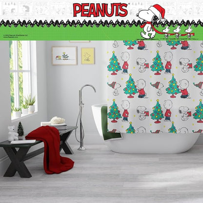 Peanuts Holiday Christmas 13-Piece Shower Curtain Set, 72 x 72 Inch Fabric Curtain with Hooks, Bathroom Decor, Machine Washable, (100% Officially Licensed Product) by Franco Collectibles