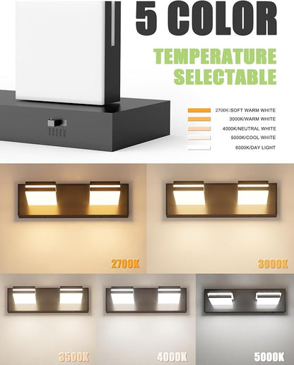 VOLISUN Modern Bathroom Vanity Light Fixtures (2-Light, 15.5-Inch), 5CCT Dimmable Bathroom Lighting Fixtures Over Mirror, 360°Rotatable Head, Black LED Vanity Lights for Bathroom-ETL Certificated