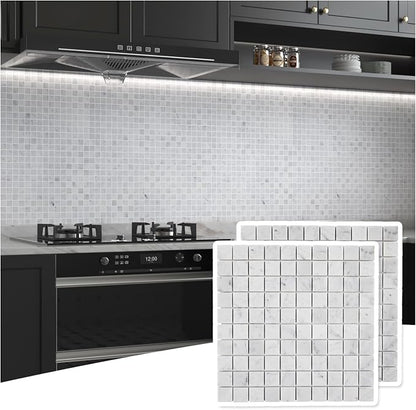 Carrara Marble Mosaic Tile for Kitchen Bathroom Floor 1 Inch Square 5 Pcs | Water & Heat Resistant Honed Marble Backsplash Tiles for Wall Fireplace Surround Durable Unique Veins 3.9SQFT