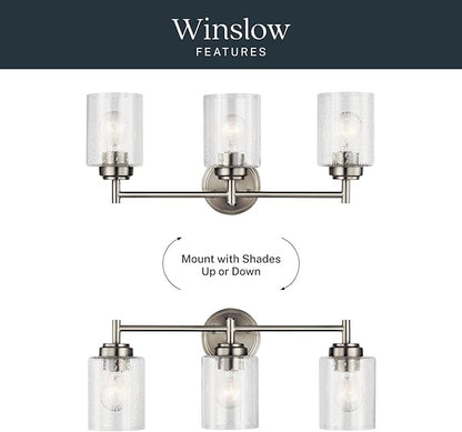 Kichler Winslow 21.5" Vanity Light in Brushed Nickel, 3-Light Transitional Bathroom Light with Clear Seeded Glass. (21.5" W x 9.25" H), 45886NI