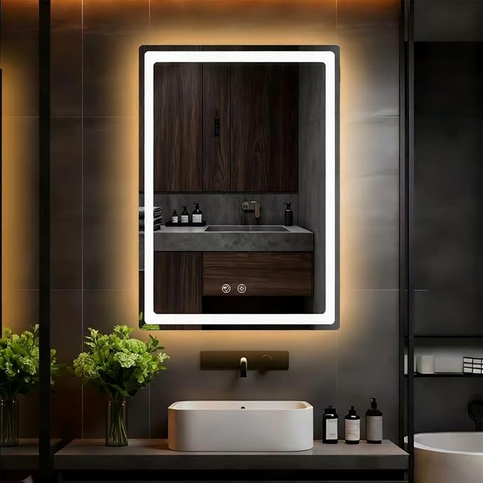 LTFUUAI 24"X32" LED Bathroom Mirror with Lights, Front & Back Light | Lighted Bathroom Mirror, Touch 3-Color Stepless Dimming, Wall Mounted, Anti-Fog Shatterproof, UL Listed