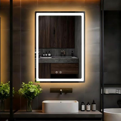 LTFUUAI 24"X32" LED Bathroom Mirror with Lights, Front & Back Light | Lighted Bathroom Mirror, Touch 3-Color Stepless Dimming, Wall Mounted, Anti-Fog Shatterproof, UL Listed