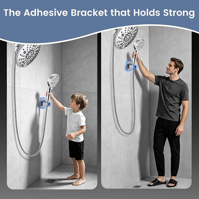 FEELSO Shower Head with Handheld Spray, 8" High Pressure Rain Showerhead | 7+8 Modes Dual Shower Head Combo, Anti-Clog Nozzles, 71" Hose Extra Long, Adjustable Holder, Shower Separately or Together