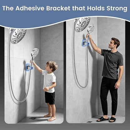 FEELSO Shower Head with Handheld Spray, 8" High Pressure Rain Showerhead | 7+8 Modes Dual Shower Head Combo, Anti-Clog Nozzles, 71" Hose Extra Long, Adjustable Holder, Shower Separately or Together