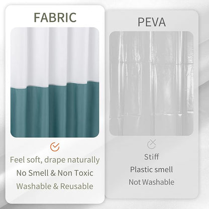 ALYVIA SPRING Waterproof Fabric Shower Curtain or Liner White/Teal, 72x72 | 3 Magnets, Soft Cloth & Hotel Quality, Machine Washable, Light-Weight, Standard Size