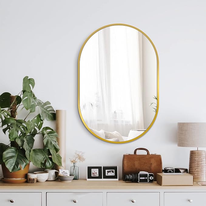 30x20 Gold Oval Bathroom Mirror for Over Sink, Aluminum Frame | HD Reflection No Distortion, Aluminum Frame, Mounting Hardware for Vertical or Horizontal Mount