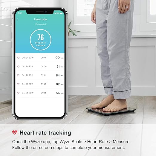 Wyze Smart Bathroom Scale & Body Analyzer, Bluetooth, 400 lbs, Navy Blue | Tracks 12 metrics, Crisp LED Display, Sync with Fitness Apps, Heart Rate Tracking, Auto-Recognition & Sharing