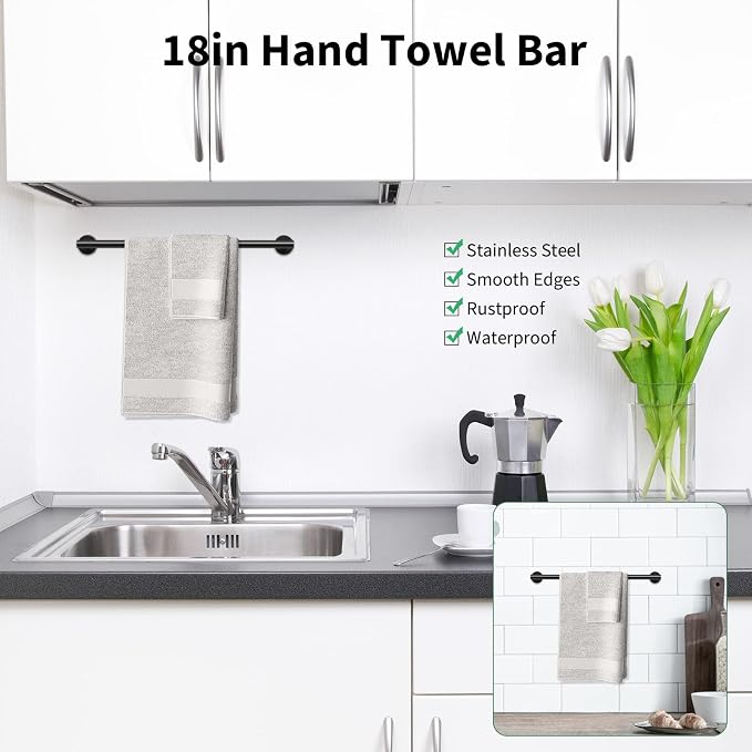 Newfun 10 Pieces Matte Black Bathroom Hardware Set 24 Inch | Include 24 inch Towel Bar, Robe Hook, Toilet Paper Holder, Stainless Steel Bathroom Accessories Set for Bathroom Wall Mounted