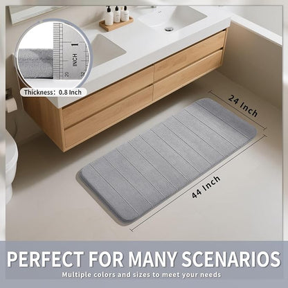 Yimobra Long Bath Mat 44"x24", Super Soft Quick Dry Memory Foam Bathroom Rug, Water Absorbent, Non Slip Backing Machine Washable for Tub Shower, Thick Comfort Support, Gray