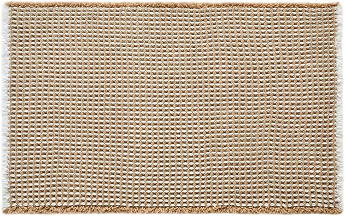 TYUU Waffle Bath Mat, Boho Bathroom Rugs Non Slip, 36x24 Khaki & White | Super Absorbent Quick Dry Bath Rug, Non-Slip Backing, Soft Waffle Washable Farmhouse Bathroom Mats, Tub, Shower & Home Decor