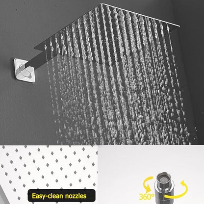 Polished Chrome Shower System 10 Inch Bathroom Luxury Rain Mixer Shower Combo Set Wall Mounted Rainfall Shower Head and Handheld System Shower Faucet Rough-in Valve Body and Trim Kit