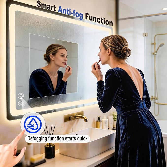 LTFUUAI 28"X36" LED Bathroom Mirror with Lights, Front & Back Light | Lighted Bathroom Mirror, Touch 3-Color Stepless Dimming, Wall Mounted, Anti-Fog Shatterproof, UL Listed(Horizontal/Vertical)