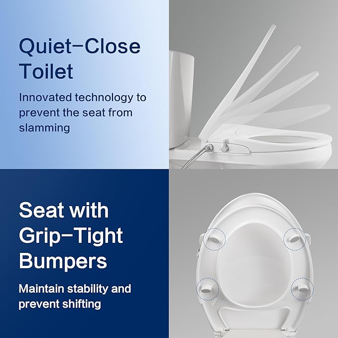 Bidet Seat for Elongated Toilet Seat Non-Electric Soft Close with Quick Release Hinges for Easy Clean Dual Nozzle Front and Rear Wash(PG303A)