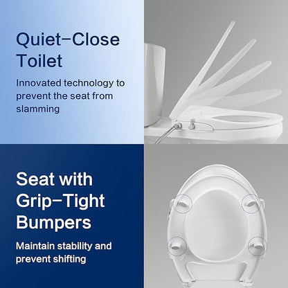 Bidet Seat for Elongated Toilet Seat Non-Electric Soft Close with Quick Release Hinges for Easy Clean Dual Nozzle Front and Rear Wash(PG303A)