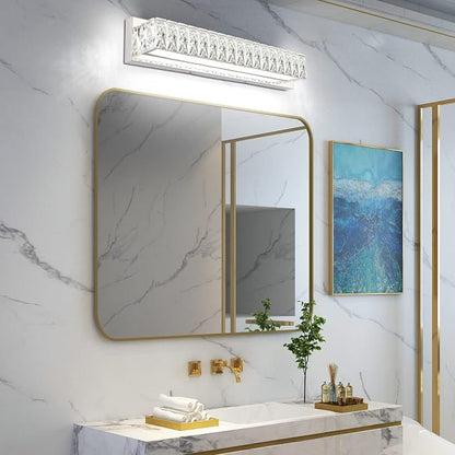 Crystal Bathroom Light Fixtures Over Mirror, 22.8in Modern LED Vanity Lights for Bath, Chrome Stainless Steel Bathroom Lighting, 6000K Bright White Light