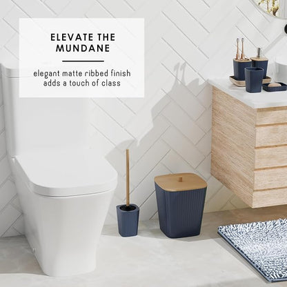 Clara Clark Bathroom Accessories Set - 27PC Bathroom Set with Adhesive Corner Shower Caddy Hanging, Bathroom Sets with Shower Curtain and Rugs, Ombre Navy Shower Curtain Set with Bathroom Trash Can | 27 Piece Ombre Navy Bathroom Sets with Shower Curtai...