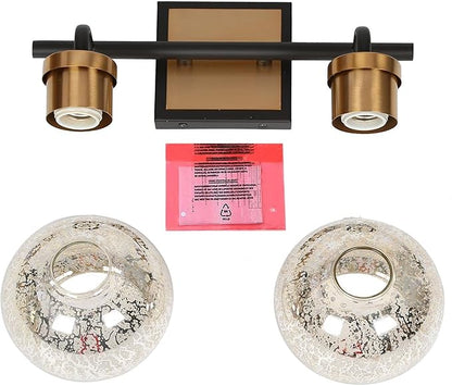 KSANA Black Gold Vanity Light, Modern Bathroom Light Fixture with Mercury Glass Shade, Brass 2-Light Globe Wall Sconce Over Mirror