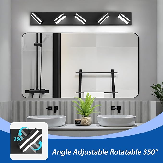 IZORRO LED Modern Bathroom Lights Fixtures(5-Light,Dimmable),Matte Black Acrylic Wall Lighting,Vanity Lights for Bathroom Over Mirror - 6000k 30In （No Assembly Required）