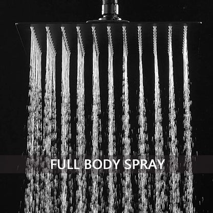 Shower Faucet Set Matte Black 10 Inch Ceiling Mount Rainfall Shower System with 2 Rain Shower Head and Handheld Head Push Button Diverter Shower Trim Kit and Rough-in Valve Body
