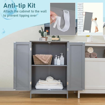 Giantex Storage Cabinet with Doors and Shelves - Freestanding Storage Organizer with Anti-Tipping Device, Entryway Storage Unit for Living Room, Home Decor, Bathroom Floor Cabinet (Gray)