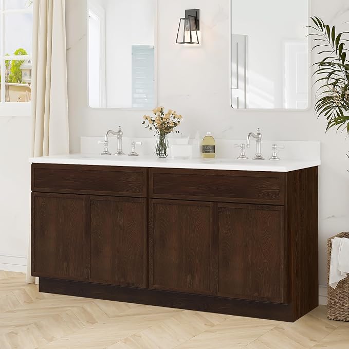 66 Inch Bathroom Vanity Base Only, Double Vanity Cabinet with Soft Closing Door, 2ea 33 inch Cabinet, Without Top,Brown