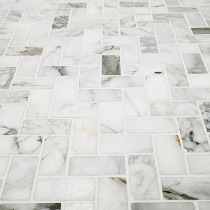 MSI Calacatta Cressa Herringbone Honed Marble Tile for Kitchen Backsplash, Wall Tile for Bathroom, Accent Wall Tile, and Shower Wall Tile, Mesh-Mounted Mosaic Tile, 11.61 x 11.61, White, 10 Piece