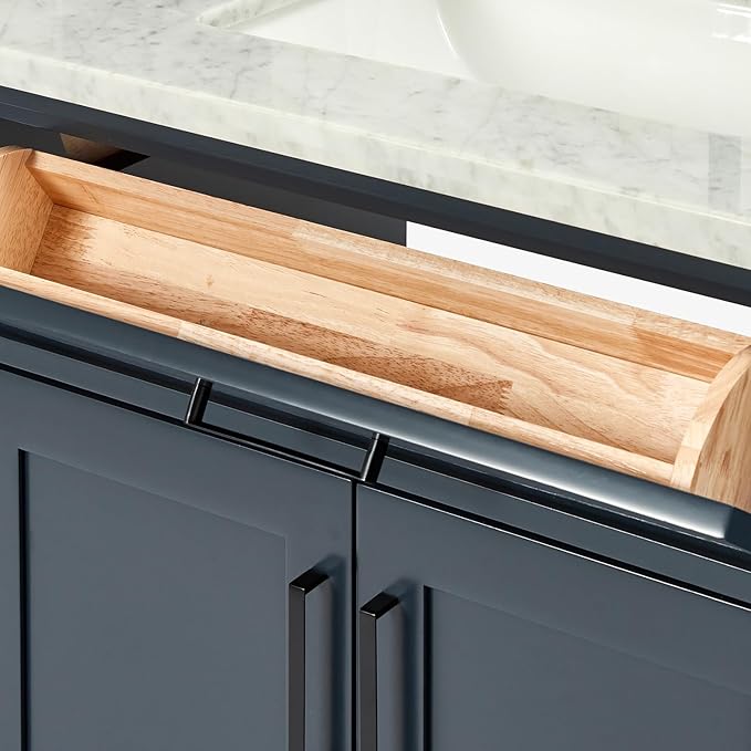 ARIEL Hepburn 66-inch Bathroom Vanity with Sink,Solid Wood, 0.75-inch Italian Carrara Marble Countertop, Double Rectangular Porcelain Sink, 4 Soft Closing Doors, 6 Dovetail Drawers, Midnight Blue