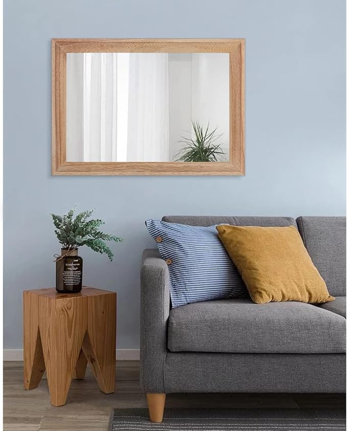 AAZZKANG Rustic Mirrors for Wall Rectangle Wooden Frame Hanging Mirror for Bedroom Bathroom Living Room Entryway Large 26"x18"