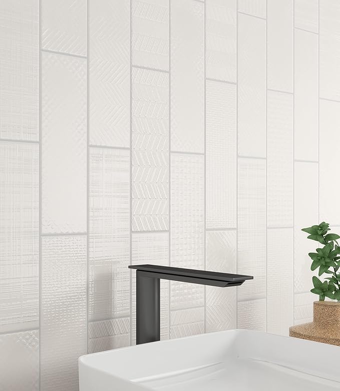 M S International Urbano Crema 3D Mix Glossy Ceramic Subway Tile for Bathroom, Kitchen Backsplash, Accent Wall, and Shower Wall, Sample