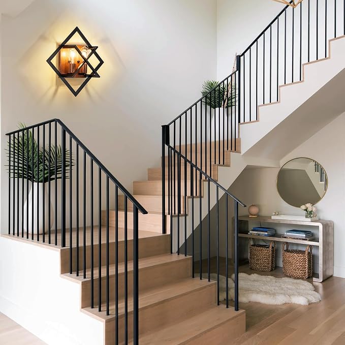 Farmhouse Wall Sconce, Black Wood, 2-Light | Rustic Indoor Wall Light, 17.8 Inch, E26 Base, Hardwired, for Stairway, Living Room, Bedroom, Bathroom