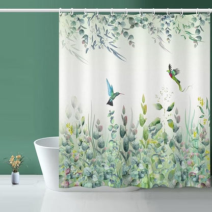 Green Leaf Shower Curtain - 72" W x 78" L with 12 Hooks, Weighted Hem, Waterproof, Sage Green