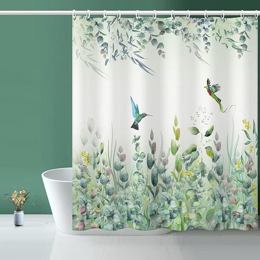Green Leaf Shower Curtain - 72" W x 78" L with 12 Hooks, Weighted Hem, Waterproof, Sage Green