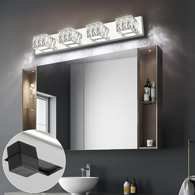 Modern Bathroom Light Fixtures - Crystal 4 Light Bathroom Vanity Light 5CCT Dimmable - LED Chrome Vanity Lighting Fixture
