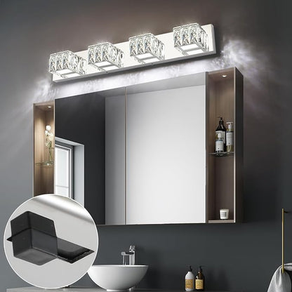 Modern Bathroom Light Fixtures - Crystal 4 Light Bathroom Vanity Light 5CCT Dimmable - LED Chrome Vanity Lighting Fixture