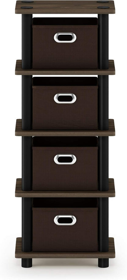 FURINNO Turn-N-Tube 4-Bins System Rack, Columbia Walnut/Black/Dark Brown