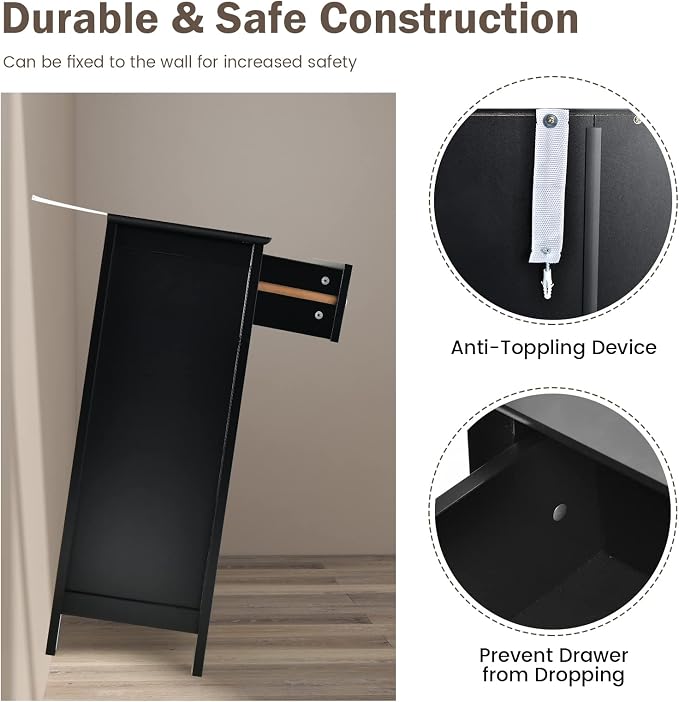 Giantex Bathroom Storage Cabinet with Drawer - Floor Cabinet with Doors, Adjustable Shelf, Storage Organizer for Entryway, Kitchen, Living Room, Freestanding Cupboard (Black)