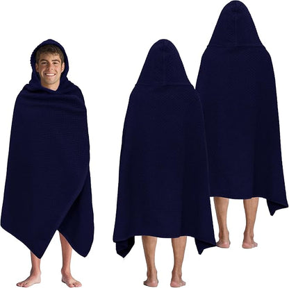 COTTON CRAFT Hooded Bath Towel for Adults – 2 Pack 100% Cotton Bath Sheet | Waffle Weave Oversized 35x70 inch Ringspun Terry Bath Wrap with a hood - Soft Super Absorbent Quick Dry – 450 GSM – Blue