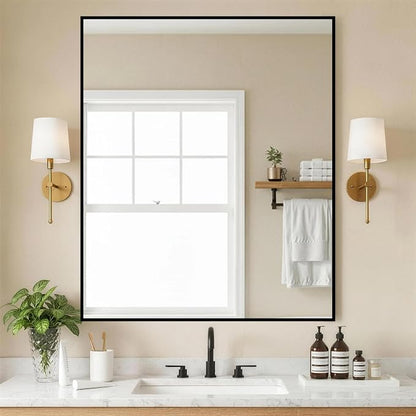 FICTOR Bathroom Vanity Mirror for Over Sink, 30" x 36", Black | Anti-Rust Frame, Shatterproof Tempered Glass, Vertical/Horizontal Wall Mounted Mirror for Bedroom, Entryway, Living Room