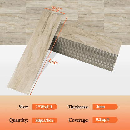 80-Piece Beige Slate Peel and Stick Backsplash Tile, 2"x 8" PVC Subway Tiles, Stick on Backsplash for Kitchen/Bathroom/Fireplace