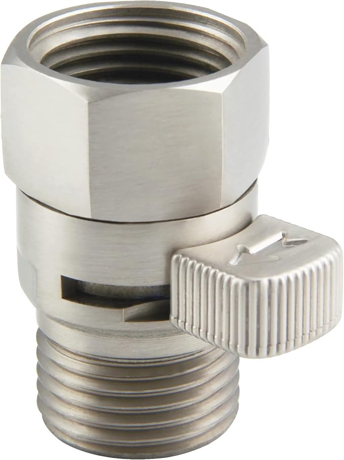 APLusee Shower Head Flow Restrictor for Bathroom Shower, Brushed Nickel | Solid brass, G 1/2 Male and Female Thread, Adjustable Shower Head Shut Off Valve for Control Water Flow